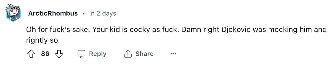 Screengrab of the fan comment on Reddit
